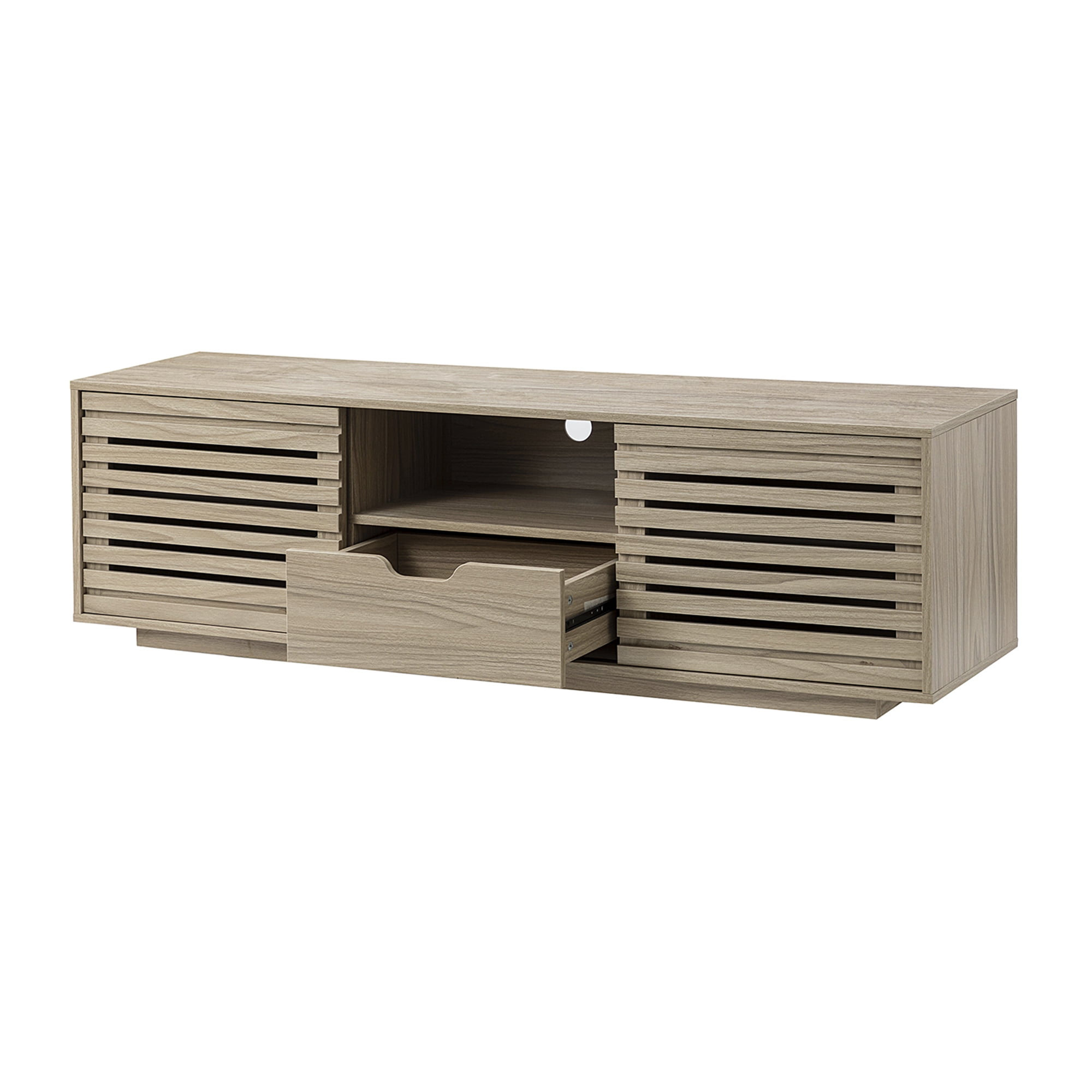 Kepooman TV Stand Console, Solid Wood TV Cabinet with Storage and Two Slatted Sliding Doors and Drawers, Entertainment Center TV Console for TVs up to 65", Natural Kepooman TV Stand Console, Solid Wood TV Cabinet with Storage and Two Slatted Sliding Doors and Drawers, Entertainment Center TV Console for TVs up to 65", Natural