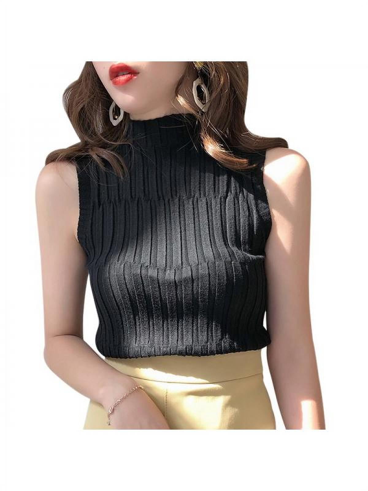 Womens Fitted Ribbed Knit Tank Tops Color Black Stretch Crew Neck Sleeveless Summer Shirts