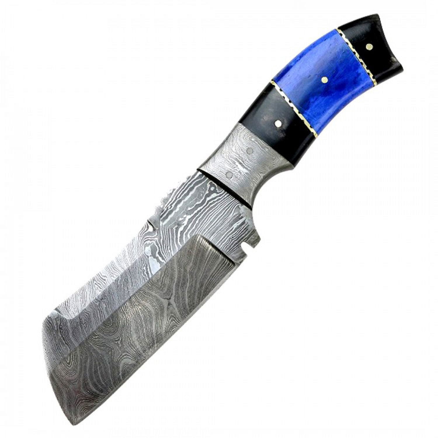 Hunt-Down 9' Damascus Blade Hunting Knife Horn Handle with Leather Sheath