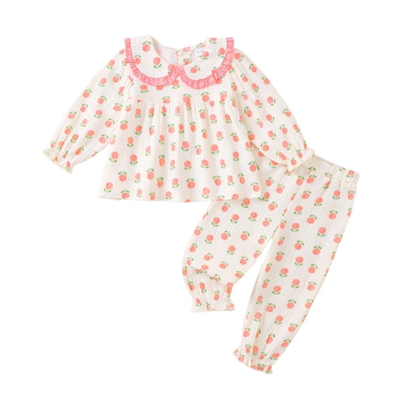 Yaoqi 2T Toddler Girl Outfit Set 3T Child Girls Winter Clothes Peter Pan Collar Long Sleeves T-shirt T op Floral Pants 2pcs Sweet Clothing Apricot