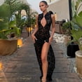 thumbnail image 3 of Sexy and fashionable lace hollow-out high slit slim sleeveless dress for women, 3 of 4