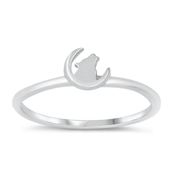 Wolf Crescent Howling Moon Werewolf Ring .925 Sterling Silver Band Jewelry Female Male Size 10