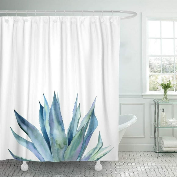 YUSDECOR Green Blue Cactus Agave Plant Watercolor on White Colorful Bathroom Decor Bath Shower Curtain 60x72 inch