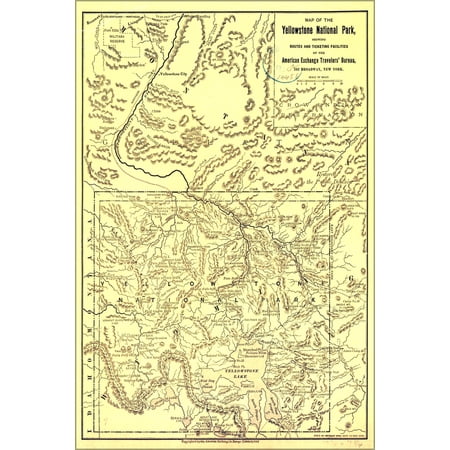 24"x36" Gallery Poster, Map of the Yellowstone National Park 1883 p2