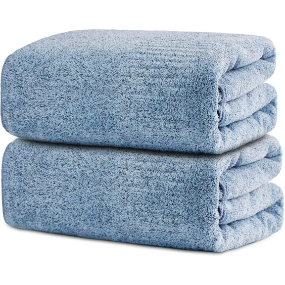 SEISSO Extra Large Bath Towels Set of 2, Light Blue Bamboo Blend Towels 35 x 63 Inches, Soft & Durable Bathroom Towels, 350 GSM