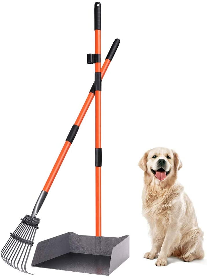 Large Dog Pooper Scooper Set Extra Metal Pet Poop Tray & Rake with