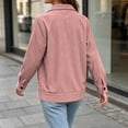 thumbnail image 6 of Ovzne Women's Corduroy Shacket Button Down Jacket Lapel Collar Long Sleeve Coat with Pockets Relaxed Fit Casual Outerwear,Pink Jackets for Women, 6 of 9