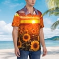 thumbnail image 3 of Balery Sunset Golden Sunflower Field Camisas hawaianas de manga corta para hombre, camisas playeras de corte holgado, camisas de vacaciones con botones,Large, 3 of 7
