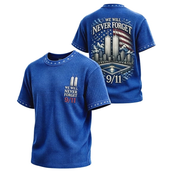 AHMOMEI Never Forget 9/11 Memorial Shirt Men 25th Anniversary Memorial Mens Waffle Shirts American Flag Courage Hope Patriotic Shirts for Men