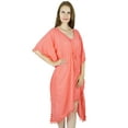 thumbnail image 5 of Bimba Women Asymmetrial Cotton Kaftan Peach Rayon Caftan With Pom-Pom Beach Coverup, 5 of 6