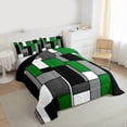 thumbnail image 3 of Feelyou Chic Geometric Abstract Full Size Comforter Sets, Green Square Rectangle Bedding Comforter Set, Teen Kid Child Adult Reversible Bedding Sets, Lightweight Room Decor, 3 Pieces, 3 of 8
