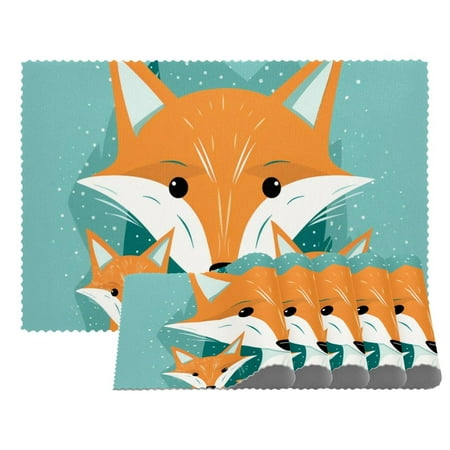 

Placemats Set of 4 Non Slip Washable Table Placemats Animal Cute Fox Family