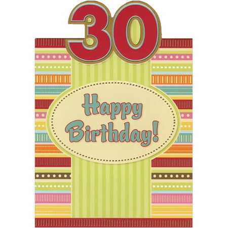 Designer Greetings Green Vertical Lines and Colorful Horizontal Lines Die Cut Top Fold Age 30 / 30th Birthday