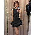 thumbnail image 4 of Women Ruffle Bubble for Mini Dress Sleeveless Ruched Hem Bodycon Dresses Tank Short Dress Black L, 4 of 8