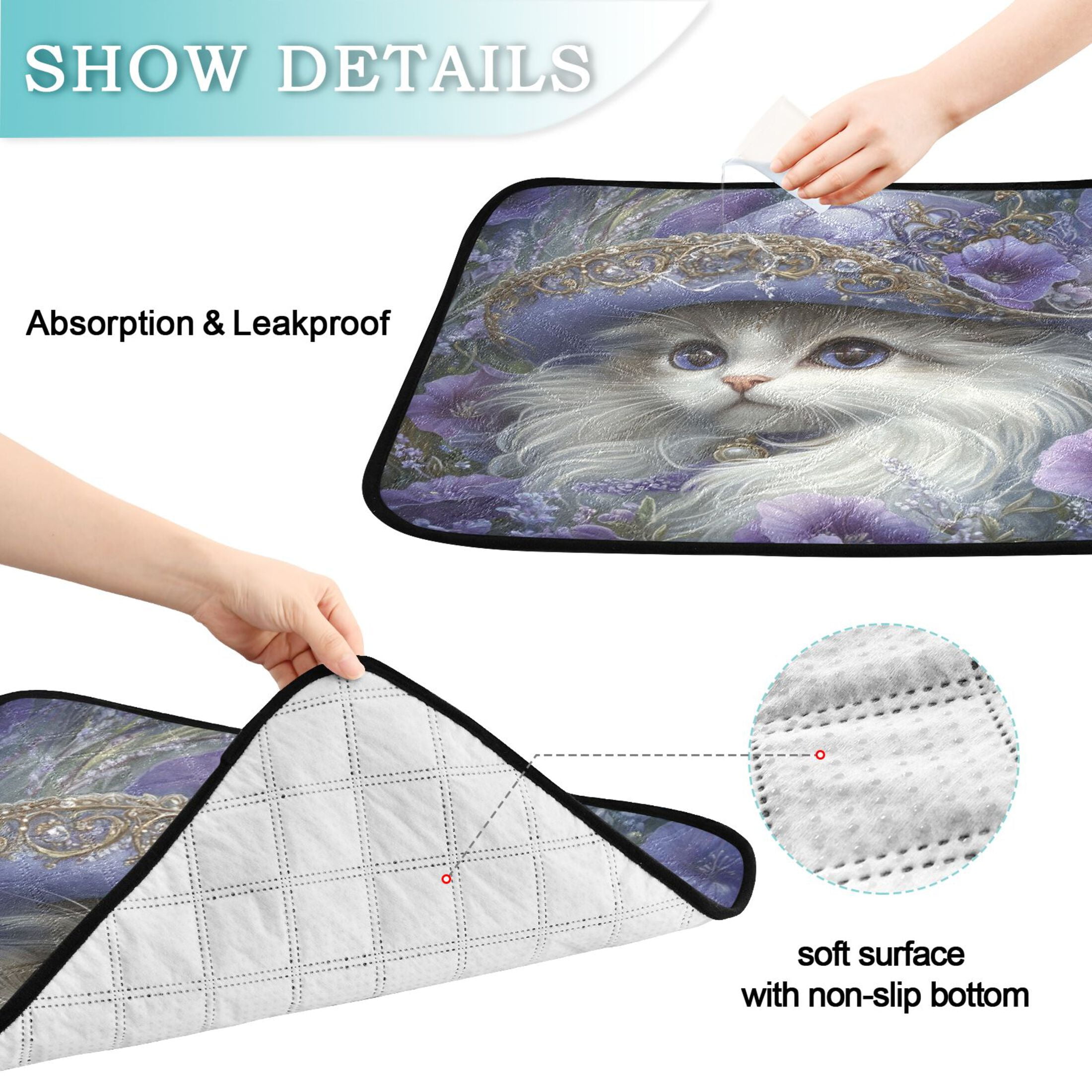 Qxltty Gorgeous Persian Cat Cat litter Pads Pet Set of 2 Diaper Mats Center Anti-leakage Layer Absorbent Soft and Comfortable