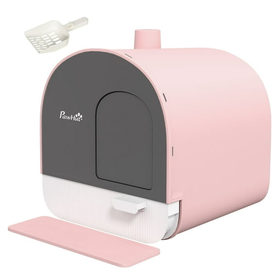 Covered Cat Litter Box with Lid, Scoop & Filter - Pink Compact Litter Box for Cats - Enclosed Cat Toilet with Mat - Private, Odor Control for Kittens Under 10lbs