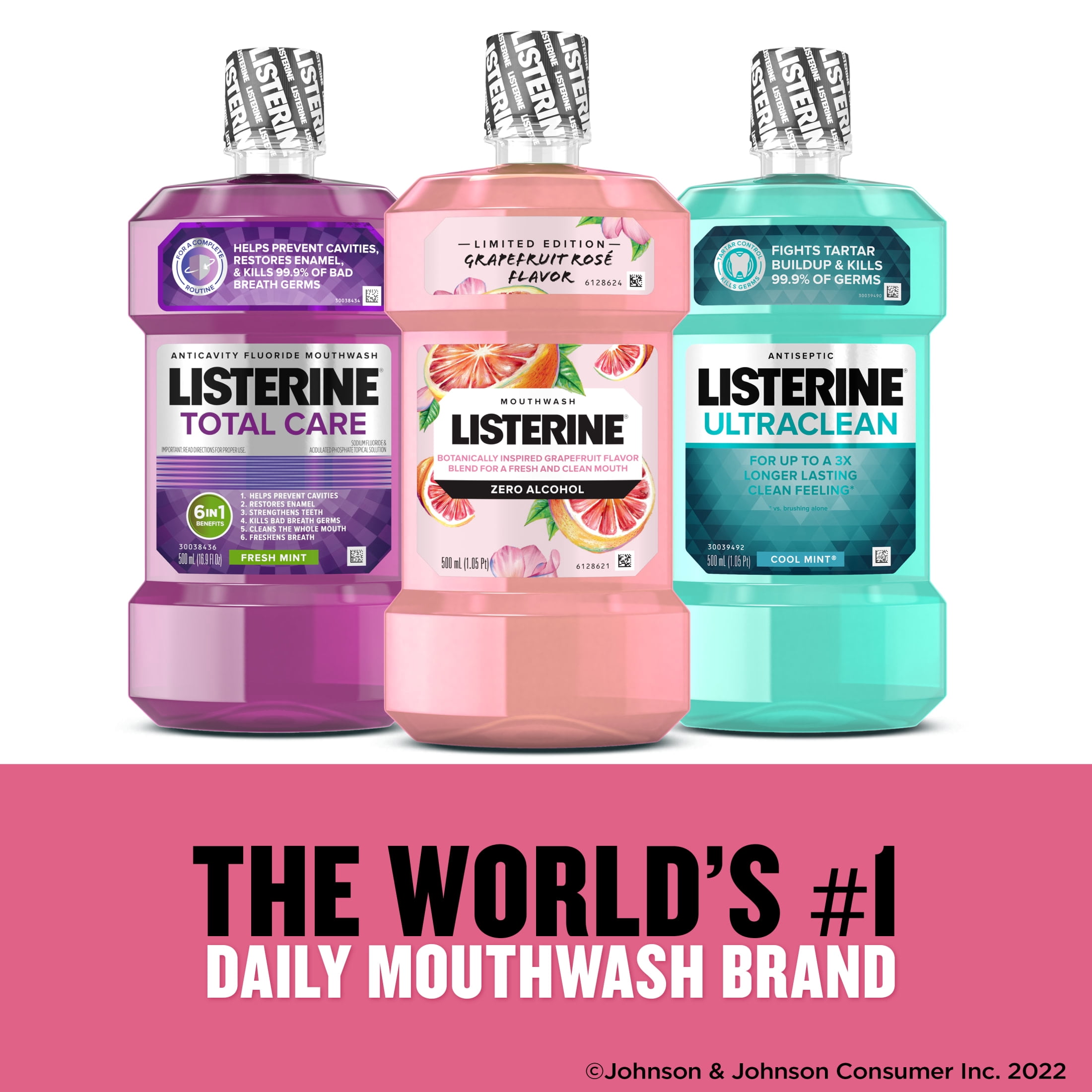 Listerine Zero Alcohol Mouthwash, Grapefruit Rose Flavor, 500 mL