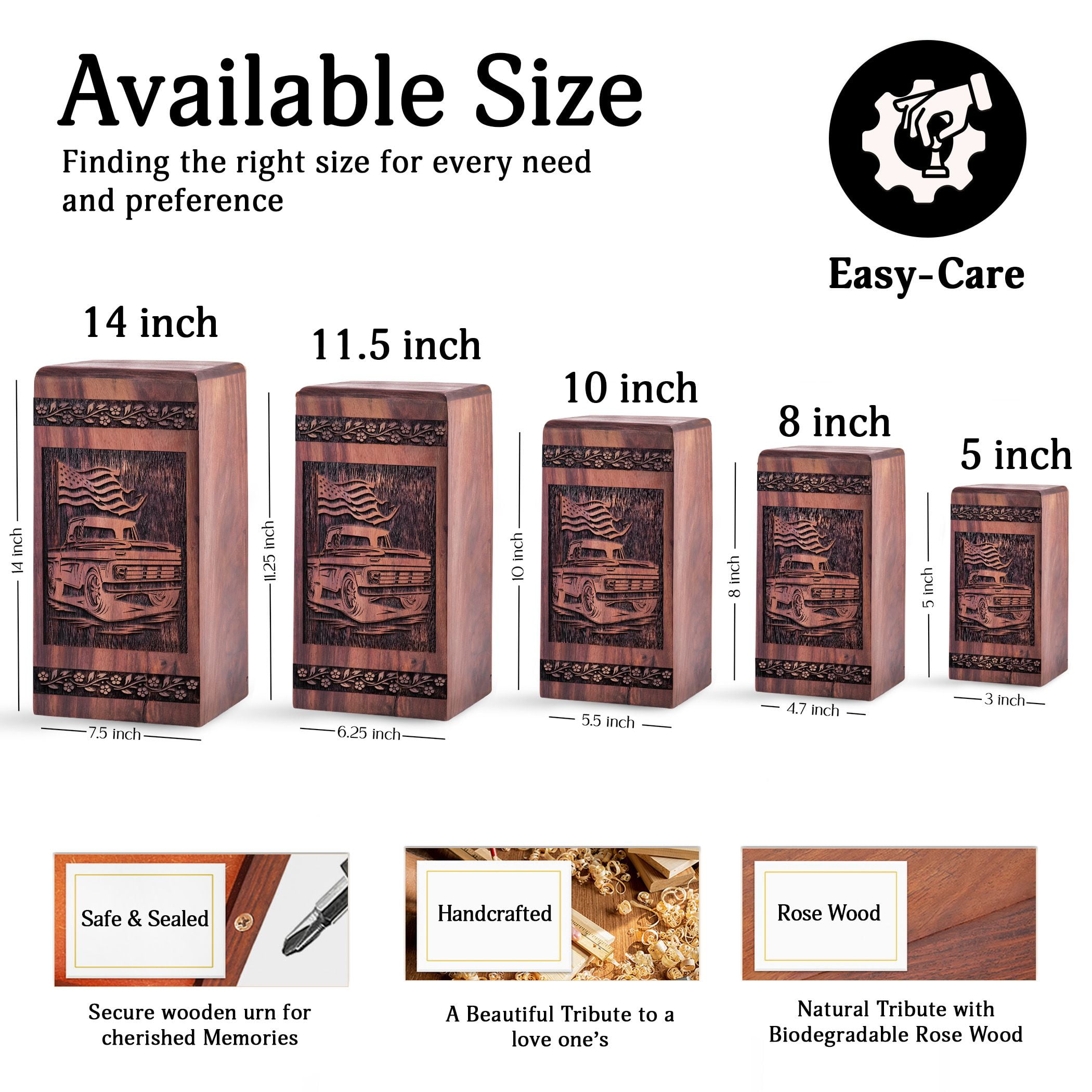 KARYLIZ Classic Car Cremation Urn - Large Wooden Cremation Urns For Ashes - Urn For Ashes Adult Male - Decorative Urns For Human Ashes - Funeral Cremation Urns - Urns For Ashes Large Male 14 Inch