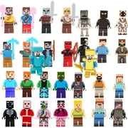 38 pcs Minecraft action figures sets, Steve Creeper Him Diamond Wolf Craft-A-Block Minifigures with Accessory Playset, Toy Collectible, 1.77-inch