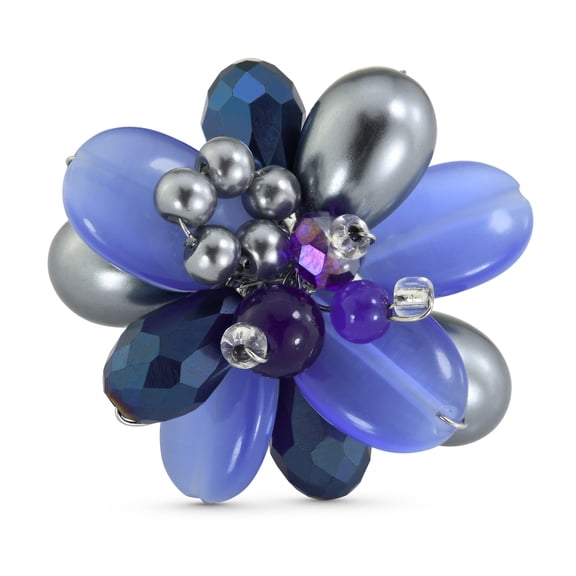 Charming Blue Cluster Mix Stone Adjustable Statement Ring