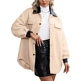 thumbnail image 3 of Qiylii Women Plush Greatcoat Turn-Down Collar Long Sleeve Jacket with Buttons, 3 of 7