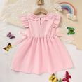 thumbnail image 5 of ZEHJUHAN Toddler Girls' Pink Short Sleeve Ruffle Dress Letter Embroidery Bow Detail Back Button Dress Pink，2Y, 5 of 10