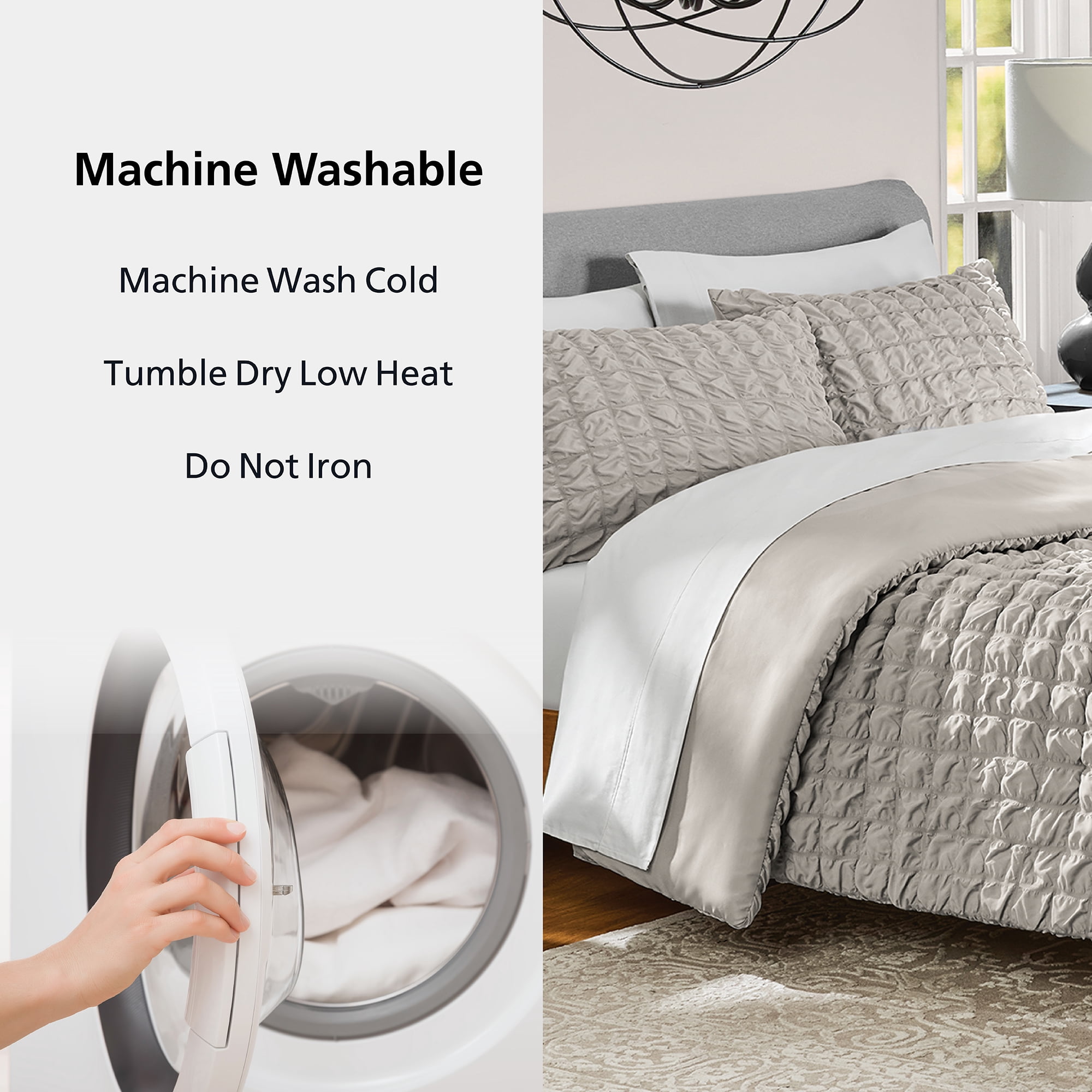 Mainstays King Comforter Set, All-Season, 3-Piece, Grey Puffy Seersucker