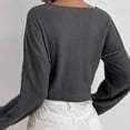 thumbnail image 5 of Women's Long Sleeve Waffle Knit Cropped Tops V Neck Tunic Shirts Pullover Trendy Solid Y2K Blouses Gray,S, 5 of 6