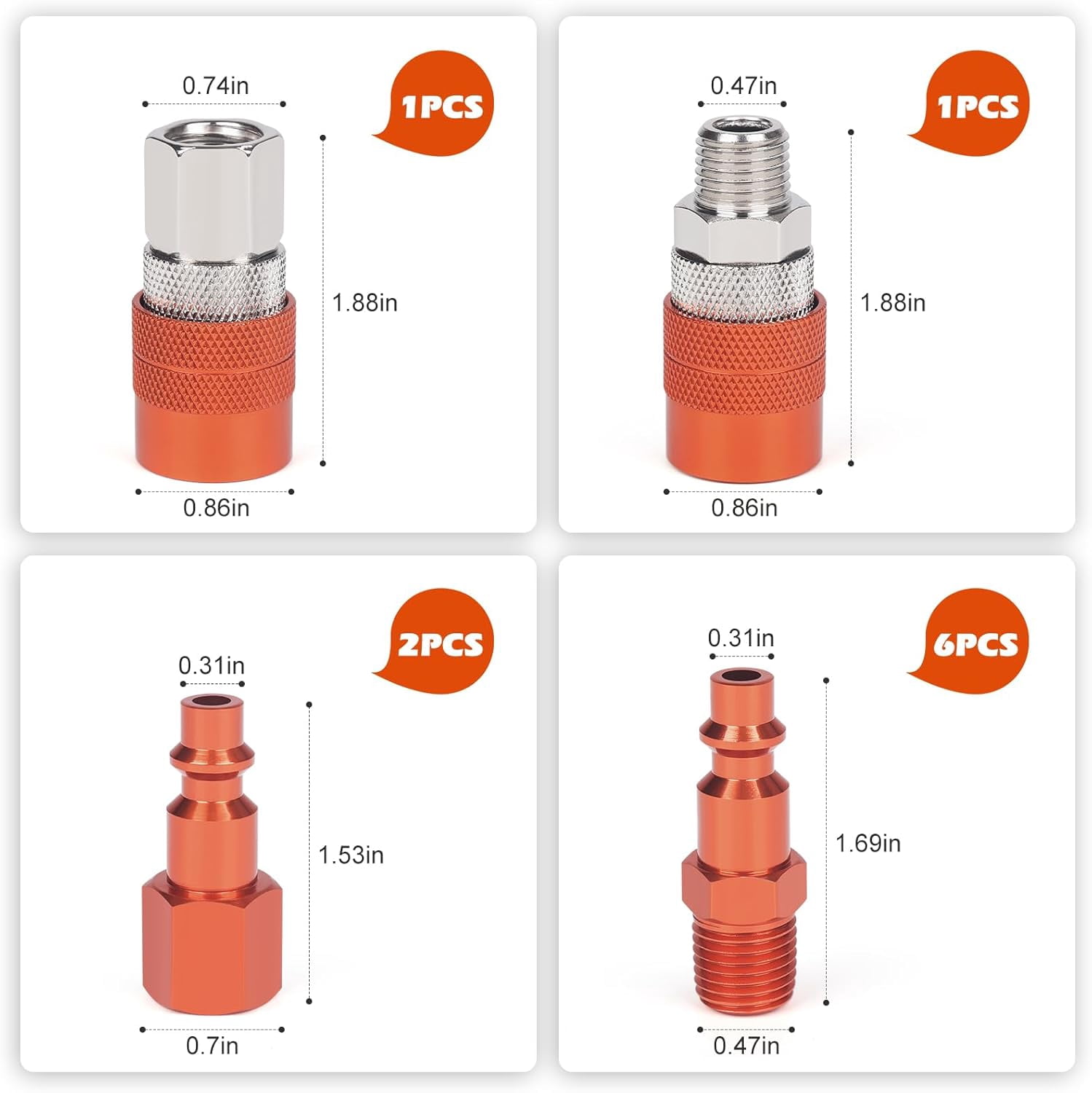 MKEUDQ-1/4 Quick Connect Fittings Industrial Air Coupling 1/4" Basic Flow Quick Connect Air Coupler Brass Air Compressor Accessories Fitting Hose Quick Connect Fitting 10Pieces
