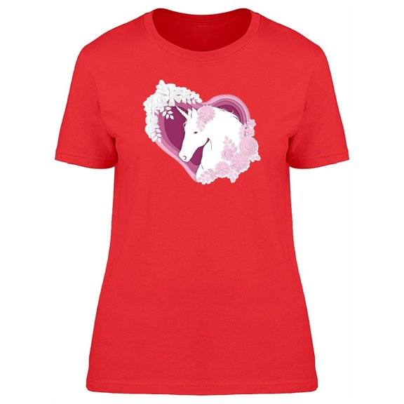 White Unicorn Pink Heart T-Shirt Women -Image by Shutterstock, Female Small