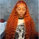 thumbnail image 1 of Peluca DJFG Ginger de pelo humano, 76 cm, densidad 200, naranja, rizado, 1 of 8