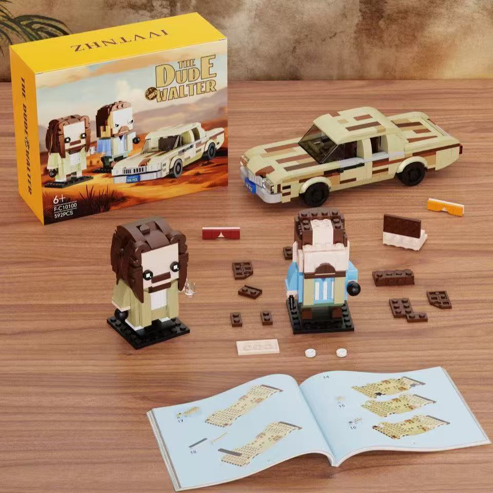 592 PCs 90s Cult Film Building Set with Vintage Car & Mustache Detective - Adult Collector Model Kit Compatible with Major Brands, Walmart Exclusive Gift for Teens 6+