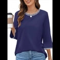 thumbnail image 2 of Blusas de 3/4 para Mujer, Elegantes, Informales, con Cuello Redondo, Holgadas y A , para Azul Agua S, 2 of 9