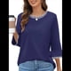 thumbnail image 2 of Blusas de 3/4 para Mujer, Elegantes, Informales, con Cuello Redondo, Holgadas y A , para Azul Agua M, 2 of 9