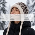 thumbnail image 3 of Zylanna Women's Knitted Earflap Beanie, Drawstring Oversized Warm Heavyweight Stretchy Jacquard Pattern Slouchy Winter Ski Hat for Cold Weather Beige, 3 of 8