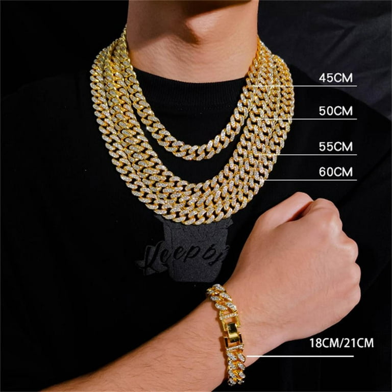 HH Bling Empire Iced Out Nba Silver Gold Young boy Chains for Men,Hip Hop  Rapper Pendant with Rope Tennis Cuban Link Chains 22 Inch (Gold,& tennis)