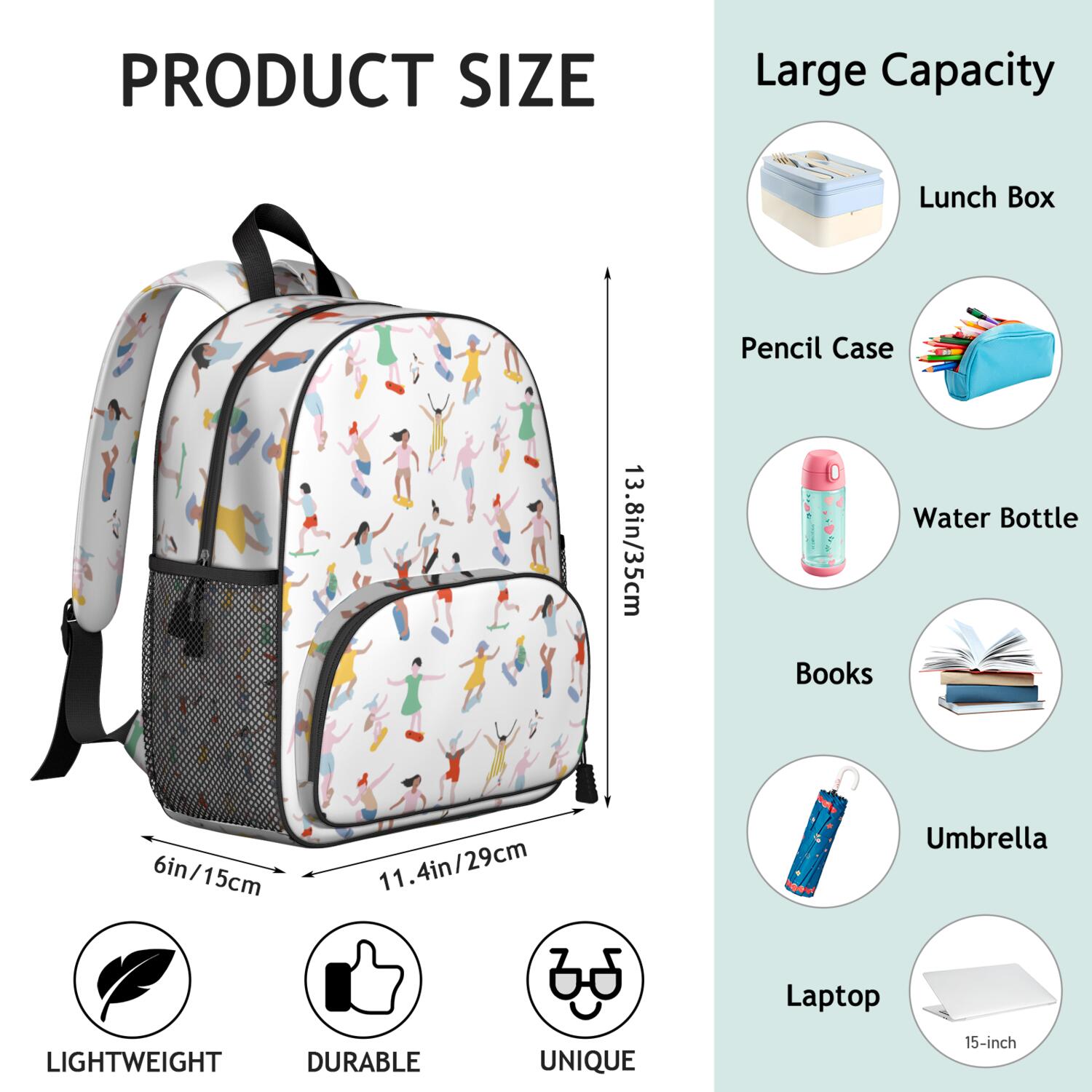 Waterproof Backpack for Students - Durable, Adjustable with Team Prints for Baseball, Football, and Soccer