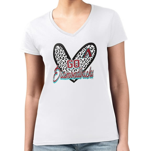 Women's G-III 4Her by Carl Banks White Arizona Diamondbacks Super-Slim Fit Lightweight Leopard Heart V-Neck T-Shirt