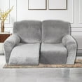 thumbnail image 3 of TOPCHANCES 6 Piece Velvet Recliner Cover for 2 Cushion Reclining Loveseat, Stretch Recliner Sofa Slipcover with Side Pocket, Silver Gray, 3 of 8
