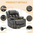 thumbnail image 4 of 360° Swivel Glider Rocking Recliner Chair, Overstuffed Manual Massage Recliner with Vibration and Heat, Modern Single Sofa Home Theater Seating for Living Room, USB Ports/Cup Holders (Grey), 4 of 7