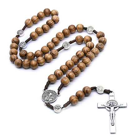 Gieenan Handmade Round Bead Rosary Necklace for Men for Cross Jesus Pendant Catholic Religious Jewelry Gifts