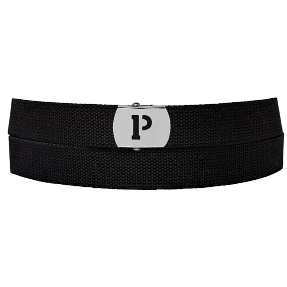 Initial P Buckle Black Adjustable Canvas Web Belt With Metal Buckle 32 to 72