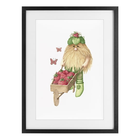 Stupell Industries Scandinavian Garden Elf with Wheelbarrow Black Framed Print Under Glass, 14 x 20, by Nancy Overton