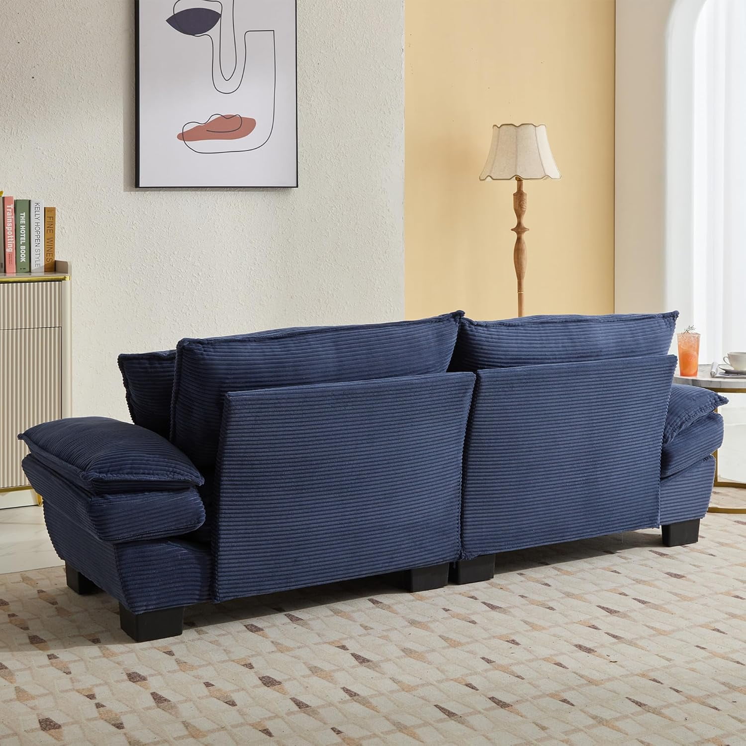 AENKYO 84" Corduroy Loveseat Sofa with Pillows, Modern 2-Seater Couch for Living Room,Blue