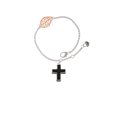 thumbnail image 2 of Delight Jewelry Silvertone Large Black Enamel Cross with Decorated Sides - Rose Goldtone Leaf Delicate Bracelet, 6.25+1.75", 2 of 4