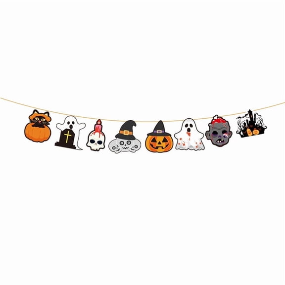 Halloween Character Banners, Pumpkin Ghost Skull Pennants, Party Window Decorations, Indoor Scene Ornaments, Thickened Paper Garland