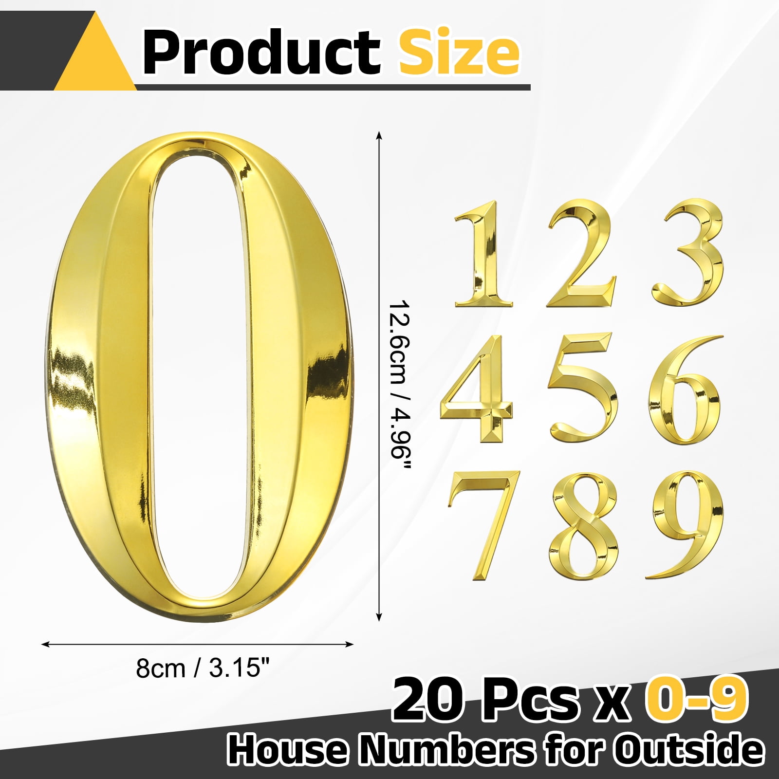 Uxcell 20 Pack House Numbers for Outside, 5 Inch 0-9 Self Adhesive Mailbox 3D Door Number Stickers for Apartment Office Hotel Room Signs, Gold