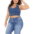 thumbnail image 4 of Agnes Orinda Women's Plus Size Cropped Denim Vest Backless Halter V Neck Sleeveless Button Down Casual Jean Jacket Vests 1X Blue, 4 of 5