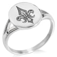 thumbnail image 1 of Stainless Steel Knightly Fleur De Lis Minimalist Oval Top Polished Statement Signet Ring, 1 of 1