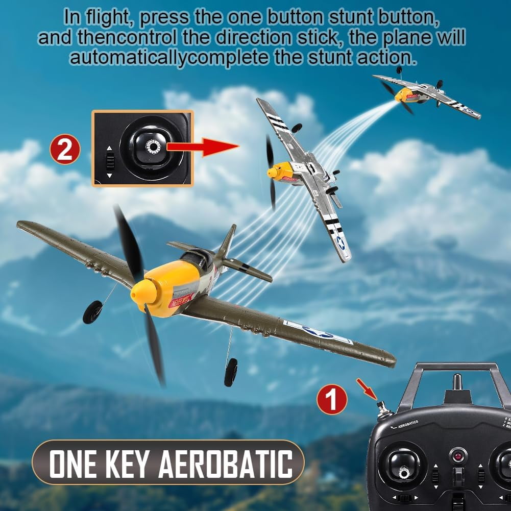 Roofworld RC Plane 4 Channel Remote Control Airplane Ready to Fly P51D Mustang RC Airplane Easy Control for Beginners,Green